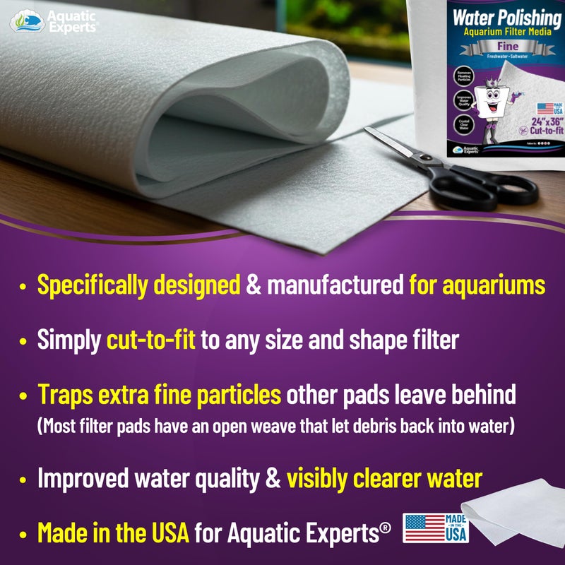 Aquatic Experts Aquarium Polishing Filter Pad, Water Polishing Pad for Aquarium Filters, Filter Floss for Fish Tank Filters, (50 Micron, 24" x 36" - 4 Pack) - Image 2